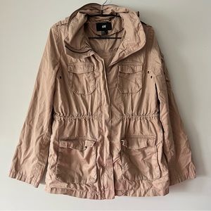 H&M Khaki/Mauve Utility Anorak Hooded Zipper Jacket
